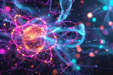 Wall Mural - abstract sphere glowing with energy and connections in a colorful digital network