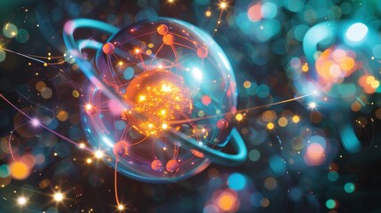 Wall Mural - abstract sphere with glowing lines and bokeh lights