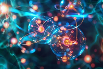 Wall Mural - abstract spheres interconnected with glowing lines, representing network, connection, and technology