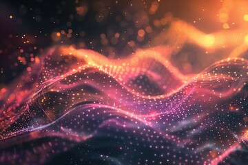 Wall Mural - abstract wavy background with glowingparticles and bokeh lights