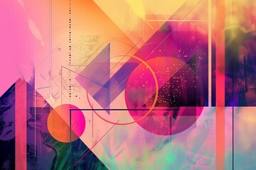 Wall Mural - This modern abstract digital art uses shapes and gradients for an energetic, colorful wallpaper background