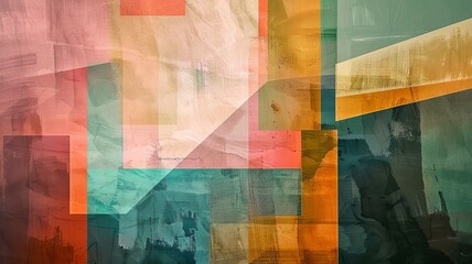 Poster - Contemporary abstract with geometric color blocks and textured brushstrokes, suitable as stylish wallpaper