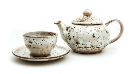 Canvas Print - Teacup and teapot on a white background