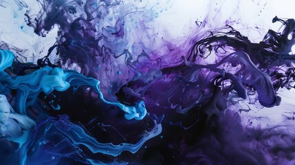 Wall Mural - Abstract art, multi coloured fusion of ink, purple, blue, black, melting 