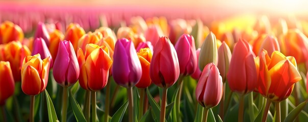 Wall Mural - Colorful Tulips in a Field.