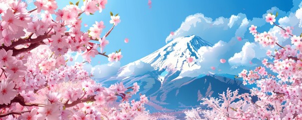 Poster - Cherry Blossoms and Mount Fuji.