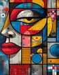 © qorqudlu - Visually arresting digital art with a cubist style face composed of abstract shapes and vibrant colors for wallpaper
