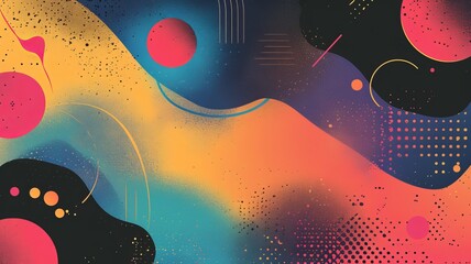 Canvas Print - This image captures a retro-futuristic cosmic scene, with abstract shapes and colors suitable for a vibrant wallpaper or background