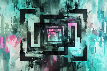 Poster - Grunge and urban style abstract with layered squares, perfect as a gritty wallpaper or textured background