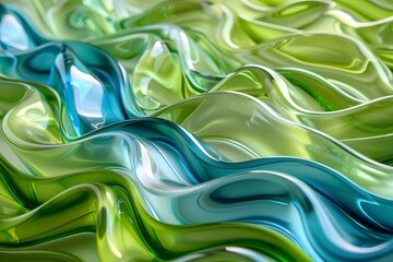 Wall Mural - A vibrant and soothing abstract pattern suitable for use as a wallpaper or background, featuring flowing green and blue waves