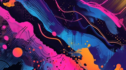 Canvas Print - A vivid and dynamic abstract artwork with a colorful mix of pink, blue, and orange, delivering a lively and energetic visual impact.