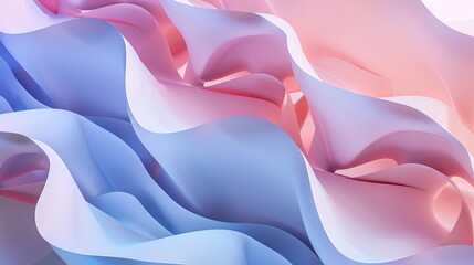 Poster - An image featuring gentle flowing waves of pastel blue and pink fabric, forming a soft and dreamy abstract background with a calm and soothing effect.