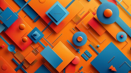 Canvas Print - A visually striking image featuring an array of blue and orange geometric shapes, creating a dynamic abstract composition with depth and structure.