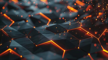 Canvas Print - This image portrays a futuristic dark geometric pattern with glowing orange accents, emphasizing a sleek and sharp design, potentially evoking a high-tech atmosphere.