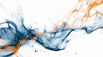 Poster - This image showcases a dynamic flow of blue and orange abstract smoke intertwined with splashes, creating a visually captivating effect against a white backdrop.