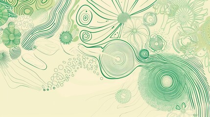 Wall Mural - This image features soft green shades with intricate patterns, incorporating floral and natural motifs delicately interwoven against a gentle background, creating an elegant look.