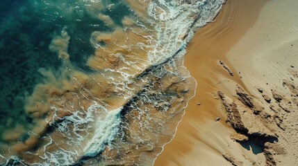 Wall Mural - Top down footage of beach sand and surface captured with a drone camera