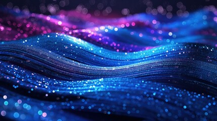 Wall Mural - a wave pattern of alternating blue and magenta glitters, simulating the rhythmic and mesmerizing mov