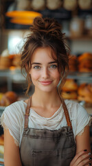 Poster - portrait of a woman with food in Restaurant