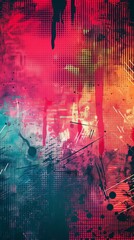 Poster - A vibrant and dynamic abstract background featuring patterns and textures in red, blue, and yellow hues representing modern art.