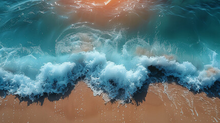 Wall Mural - Aerial shot of a wave hitting the beach