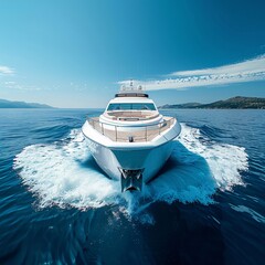 Wall Mural - Luxury white yacht in blue water.