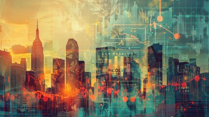 Wall Mural - Cityscape with Overlayed Data and Charts