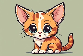 Canvas Print - AI generated illustration of a cute cartoon tabby kitten with big eyes on a plain background