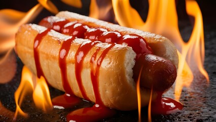 Wall Mural - hot dog in the fire