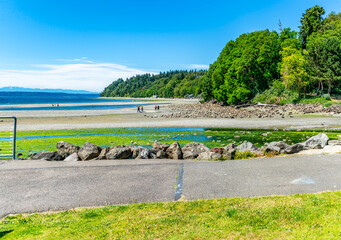 Sticker - A panorama image of the shoreline in Des Moines, Washington.