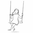 © Mahmuda - Vector girl ride on swing line art illustration isolated white background (4)