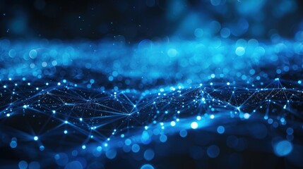 Abstract Network Connections on Blue Digital Background - A mesmerizing blue digital background featuring an abstract network of glowing connections, representing data and technology.