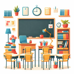 Colorful modern classroom vector illustration isolated on white background