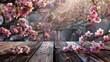 © Zidan - Illustration of tender cherry blossom stems on a wooden board, symbolizing the beauty of spring. Ai generated