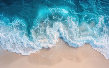 Wall Mural - Turquoise Waves Crashing on Sandy Beach