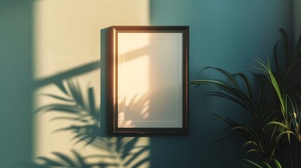 Wall Mural - Photo frame with sunset light and shadow hung on wall