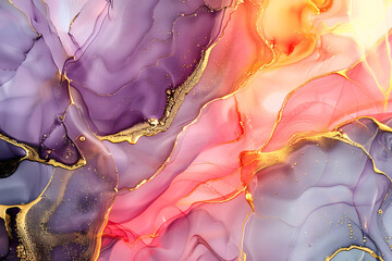 Wall Mural - Natural luxury abstract fluid art painting in alcohol ink technique. Tender and dreamy wallpaper. Mixture of colors creating transparent waves and golden swirls. For posters, other printed materials