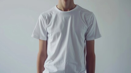 Wall Mural - Shirt design and people concept - close up of young man in blank white tshirt front and rear isolated. Mock up template for design print 