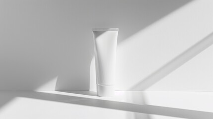 Wall Mural - White Tube of Cream on a White Surface in Sunlight