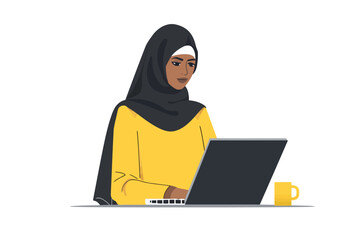 Wall Mural - arabic woman using laptop vector on table stock image isolated vector style