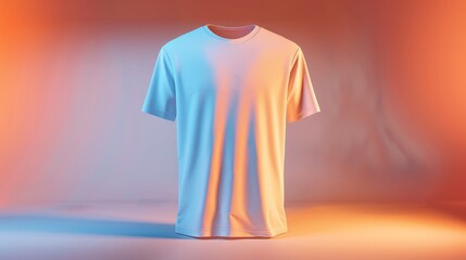 Vibrant T-Shirt Mockup in 3D Rendering with Eye-Level Perspective and Ambient Lighting