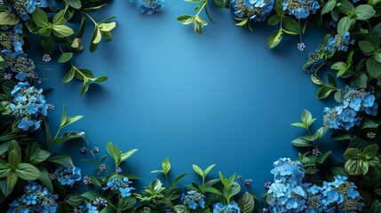 Poster - Lots of blue hydrangea flowers, floral background. Beautiful flowers in blue tones.