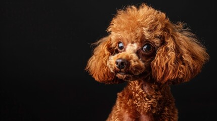 Wall Mural - Red Toy Poodle Portrait on a Black Background