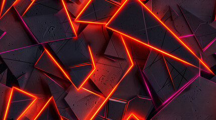 Wall Mural - Futuristic dark geometric pattern with glowing red lines, creating an abstract and technological backdrop