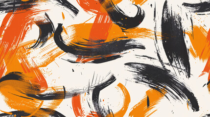 Wall Mural - Abstract grunge background with seamless orange and black brush stroke pattern