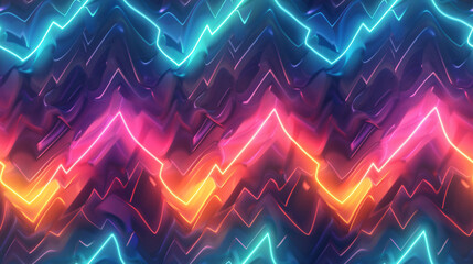 Leinwandbilder - Vibrant neon lights create a futuristic zig zag pattern on a reflective surface, casting an abstract glow