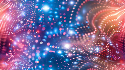 Poster - Flowing particles and colorful bokeh lights in an abstract background
