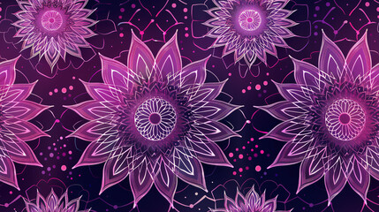 Aufkleber - Textured background with a repeated pattern of purple floral mandalas