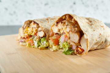 Wall Mural - A view of a chicken burrito.