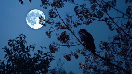 Canvas Print - a bird sitting on a branch in front of a full moon